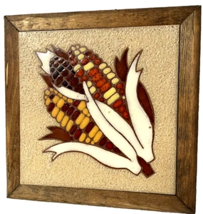 Remache de azulejos de arte nativo americano pintado a mano por artista firmado cosecha de otoño - Imagen 1 de 10