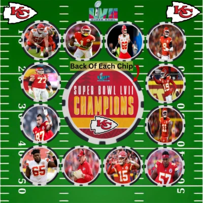 KANSAS CITY CHIEFS 2023 SUPER BOWL LVII CHAMPS FULL TEAM - POKER CHIP SET (24) - Image 1 of 3