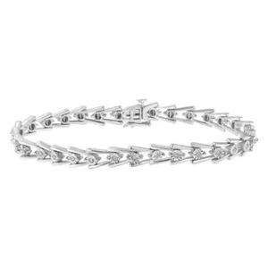 1/4 Carat Real Diamond Sleek and Open "V" Bracelet in Sterling Silver - 7.5" - Picture 1 of 8
