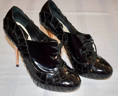 Christian Dior Black Patent Leather Womens Size 37 / US 6 Ankle Boots Heels ~HS5 - Image 1 of 4