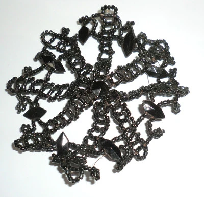 Antique Vintage Beaded Victorian Mourning Funeral Applique Embellishment  WB30 - Image 1 of 4