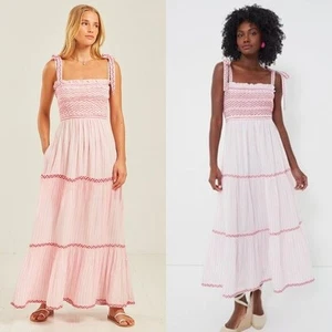 Pink City Prints NEW Candyfloss Stripe Jessica Smocked Bow Tie Maxi Dress XL - Picture 1 of 10
