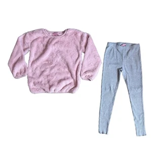 Juicy Couture Girls Size 6X Outfit; Fuzzy Pink Top & Gray Ribbed Leggings - Picture 1 of 14