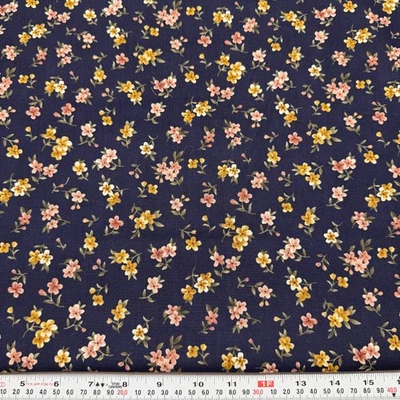 Timeless Treasures Fleur Florals on Navy Blue Cotton Fabric Remnant 19" x 43" - Image 1 of 2
