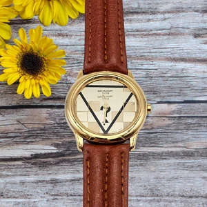 Broadway 1158 Men’s Gold-Tone Quartz Analog Watch with Brown Leather Band - Picture 1 of 8