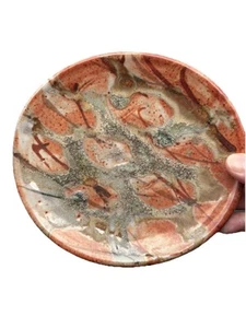 Studio Pottery Tray With Raised Notched Bottom. Orange , Gray, Some Shimmer,nice - Picture 1 of 11