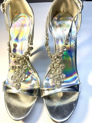 Zapatos de tacón plateado diamante boda graduación punta abierta talla 8,5 para mujer’s  Foto 1 de 4