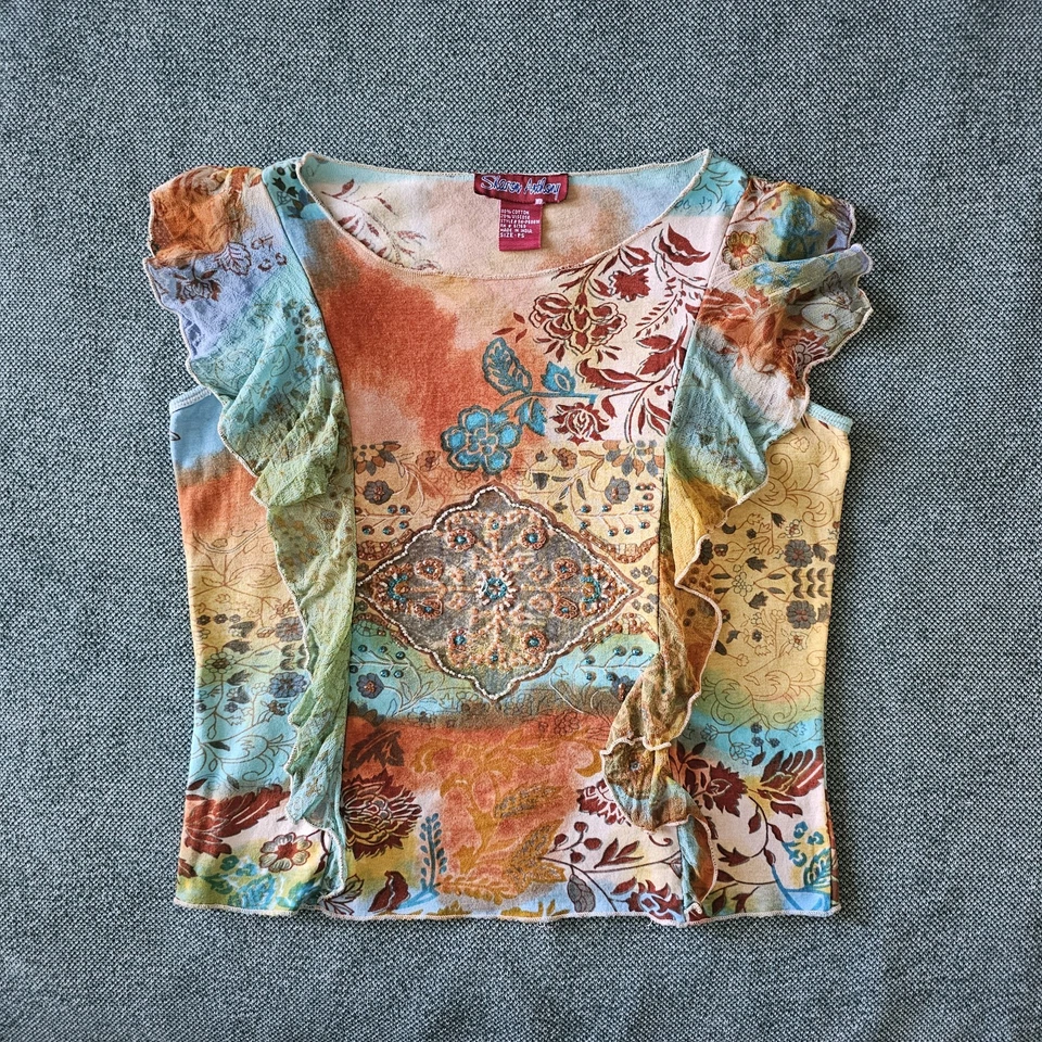 Multicolored Boho Sequin Blue And Orange Tank Top - Image 1 of 4