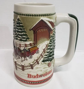Budweiser 80's Holiday Christmas Clydesdale Horse Beer Stein mug Ceramarte - Picture 1 of 8