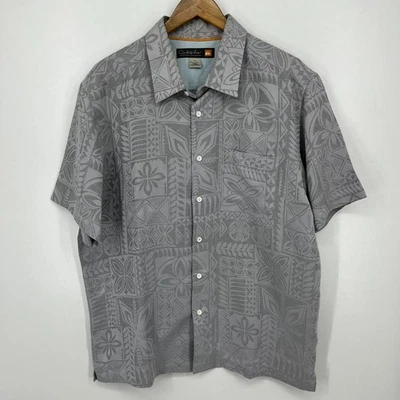 Quiksilver Short Sleeve Button Shirt Men's L Gray Waterman Collection Hawaiian - Image 1 of 4