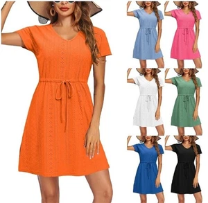 Lace Up Holiday Womens Summer Dresses Loose Casual Strappy - Picture 1 of 14