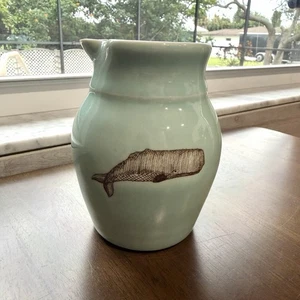 SKT Ceramics Small Blue Pitcher Whale Illustration by Susannah Tisue Signed - Picture 1 of 9