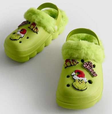 Grinch Christmas Clogs Slippers Faux Fur Lined - Image 1 of 4