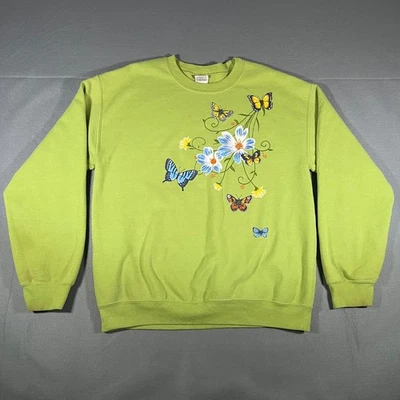 Gildan Flowers Butterflies Graphic Print Crewneck Sweatshirt - Medium - Image 1 of 4