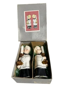 Vintage Rare Box MCM Ceramic Candle Holders Carolers Choir Girl & Boy Christmas - Picture 1 of 11
