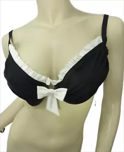 Nuevo con etiquetas $92 Perfil de Gottex Traje de Baño Top 38D Negro con Borde de Volantes Blanco y Alambre Bajo - Imagen 1 de 7