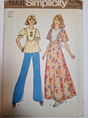 Dress Tunic Top S 8 10 Simplicity 6931 Sewing Pattern UC VTG Tie Back Boho Flowy - Image 1 of 4