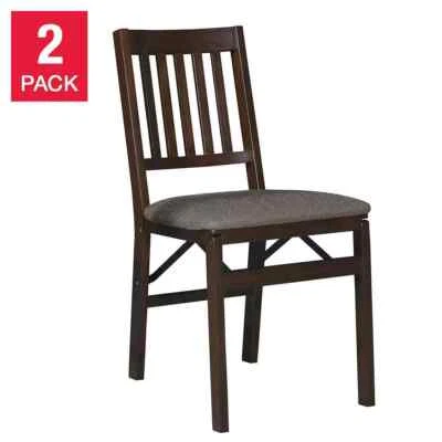 Pack de 2 sillas plegables de madera con asiento tapizado, fácil almacenamiento, acabado espresso Foto 1 de 4