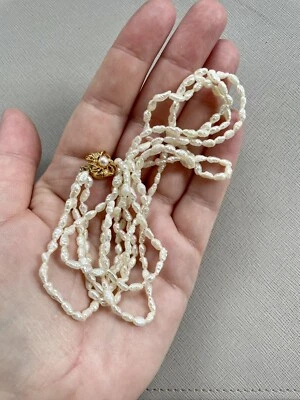 Collar de perlas de triple hilo chapado en oro vintage con cierre de flor de lujo 16,15" Foto 1 de 3