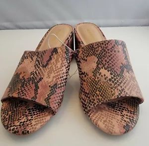 NUEVOS Antiguos Marina Piel de Serpiente Estampado de Animal Tacón Deslizantes Talla 7 Marrón Negro Zapatos - Imagen 1 de 5