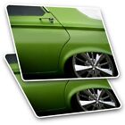 2 x Rectangle Stickers 10 cm - Green American Hot Rod Car #16542