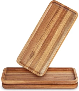 Acacia Wood Serving Trays, Set of 3 Wooden Serving Platters for Home Decor, Food - Picture 1 of 6