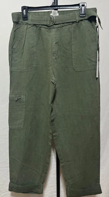Nicole Miller Women Linen Large Ivy  Cargo Pants Elastic Waist New NWT 6 pockets - Image 1 of 4