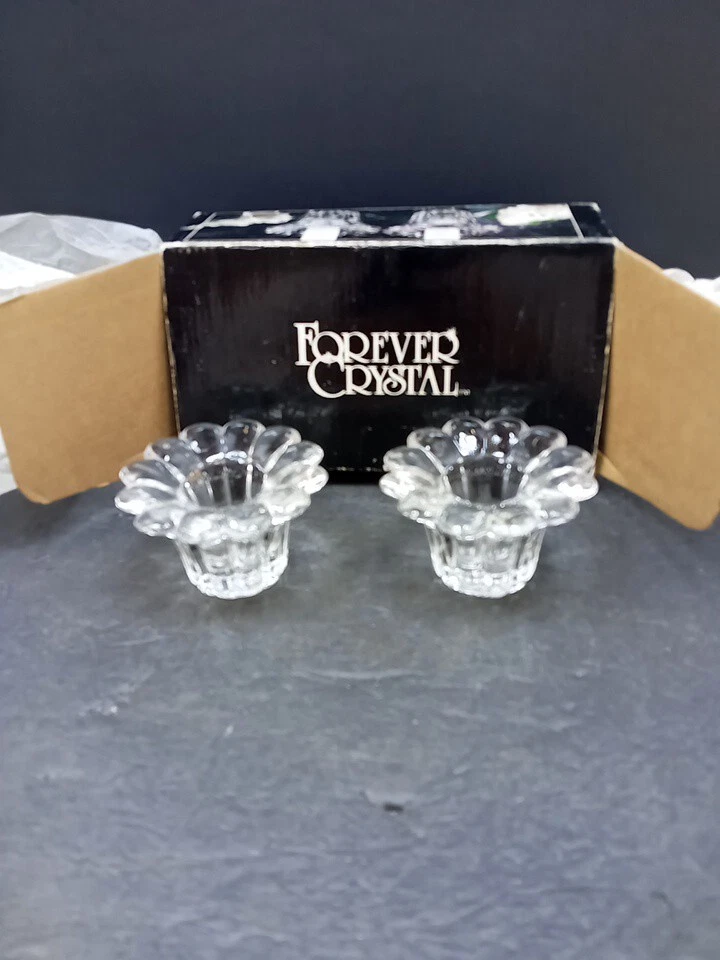 Vintage FOREVER CRYSTAL (2) Candle Votive Holders Style 315160 Orig. Package