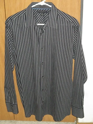 Camisa de algodón Banana Republic para hombre mediana 15-15 1/2 calce ajustado negra blanca a rayas Foto 1 de 3