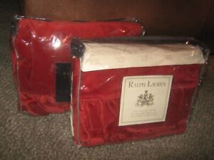 2 New Ralph Lauren Guinevere Red Velvet King Size Ruffled Pillow Shams NR