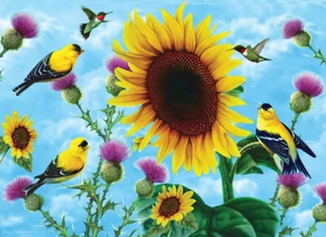 SUNFLOWERS AND SONGBIRDS by Jerry Gadamus - SunsOut 500 LARGER piece puzzle  NEW - Picture 1 of 1