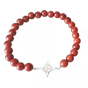 Pulsera Nudo de Bruja Plata de Ley 925 y Coral esponja 6 mm. Pulsera ajustable - Imagen 1 de 5