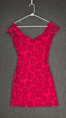 Y2K No Boundaries Mini Dress Junior's M Scoop Neck Flutter Sleeve Pink Floral - Image 1 of 4