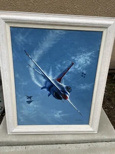 USAF Thunderbirds #5 Solo F-16 Fighting Falcon Original Painting Aviation Art - Picture 1 of 12