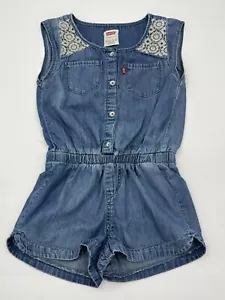 LEVI'S Denim Jumper Romper Girls 6X Large 6-7 Years Blue Jean  Embroidered - Picture 1 of 10