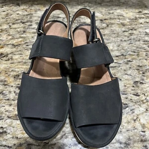 CLARKS Artisan Clarene Allure Comfort Wedge Sandals Black 7M Adjustable Straps - Picture 1 of 14