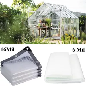 Clear Greenhouse Plastic Covering 16 Mil 6 Mil Waterproof UV Resistant Poly Tarp - Picture 1 of 33