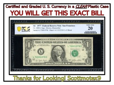 $1 1977 🤩 PCGS 'Very Fine 20' 🔥Fr. 1909-L⭐️Federal Reserve Note💰San Francisco - Image 1 of 4