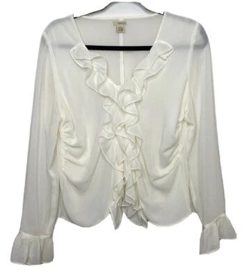 Blusa campesina Cubavera para mujer talla MD marfil manga larga botones volantes delanteros usada en excelente estado Foto 1 de 4