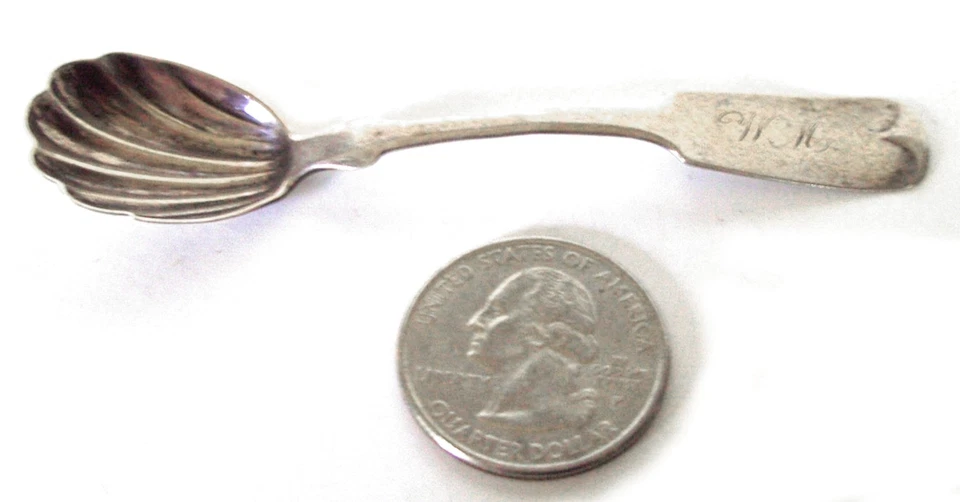 ANTIQUE COIN SILVER SUGAR SPOON-FIDDLE SHELL -J. A. WEBB & CO. / H&S-MONOGRAM WM - Image 1 of 4