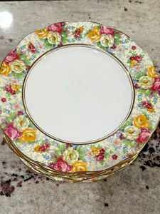 Juego de 8 platos de ensalada de almuerzo Royal Albert Rosetime Chintz 7 7/8 en rosa rosa - Imagen 1 de 8