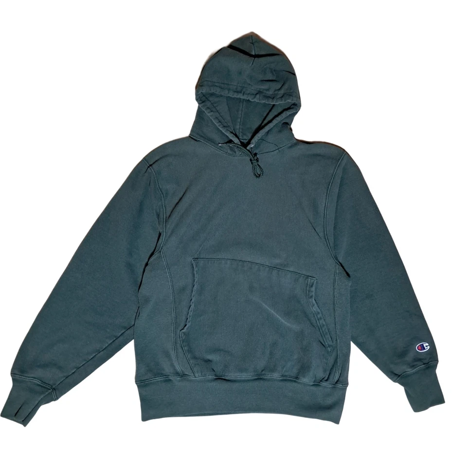 Moletom com capuz vintage Champion tecido reverso premium verde feito nos EUA - Imagem 1 de 4