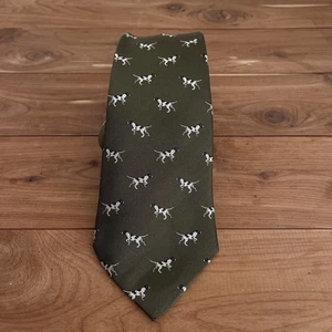Vintage LL Bean Men's Green Dog Pointer Necktie Tie Script Logo 100% Silk - Picture 1 of 5