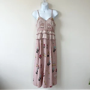 Anthropologie Sahil Kochhar Sahara Floral Embroidered Maxi Dress Pink Size 2 - Picture 1 of 15