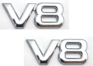2X 3D Metal v8 Emblem Car Logo Trunk Lid Badge Sport Turbo Decal silver - Picture 1 of 6