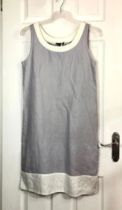 La Naturelle Grey & White 100% Linen Knee Length Shift Dress Medium 12-14 uk - Picture 1 of 11
