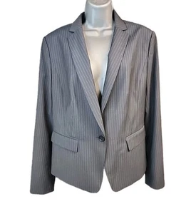 Ann Taylor Women's 14 Black Pinstripe Wool Blend Skirt Suit Blazer Career Preppy - Picture 1 of 15