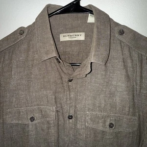 Burberry London Linen Blend Button Up Safari Style Shirt Size Small Tailored Fit - Picture 1 of 12