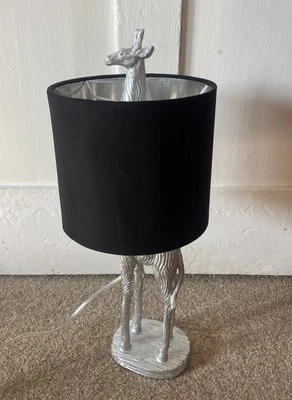 Silver Resin Giraffe Table Lamp with Black  Drum Shade 54cm tall.  - Image 1 of 4