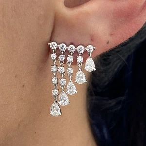 Diamond Earrings Round & Pear 2.29 Ct E-F VS1 Lab Created 14k White Gold - Picture 1 of 7